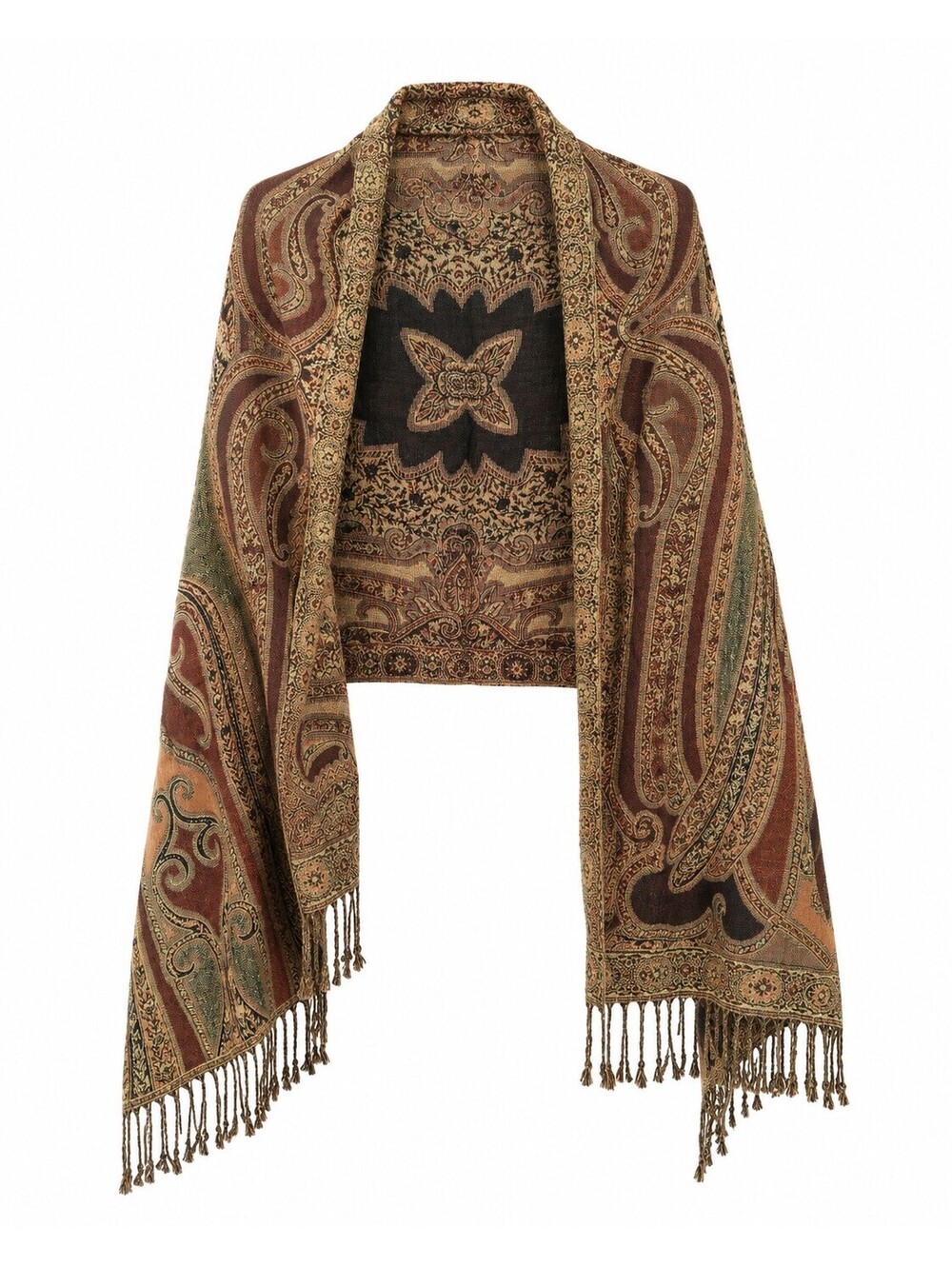 Vintage Bohemian Paisley Pattern Shawl Wrap with Fringe Tassels
